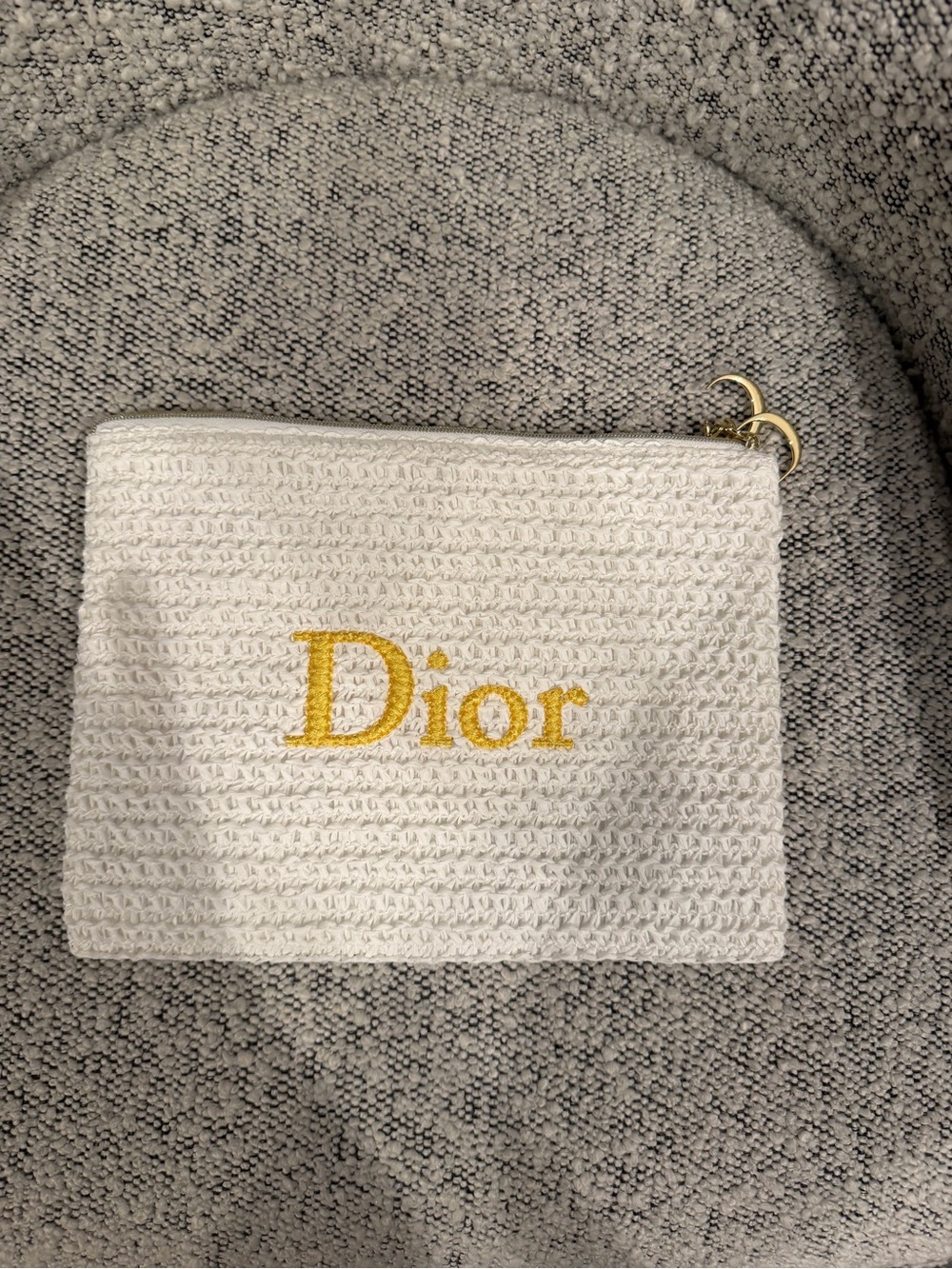 Dior Cream Crochet Cosmetic Pouch with Gold Logo
